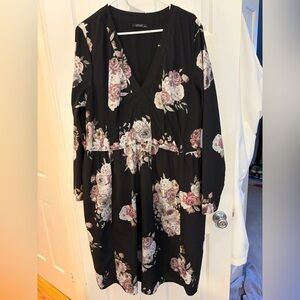 eShakti Black Dress with Pink and White Floral Print